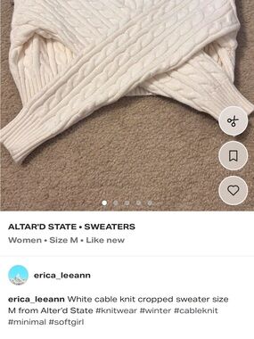 Altar'd State Cream Cable Knit Cropped Sweater